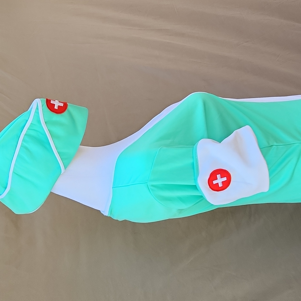 FORPLAY Sexy Nurse Halloween Costume  m/l garter belt dress, hat, green white